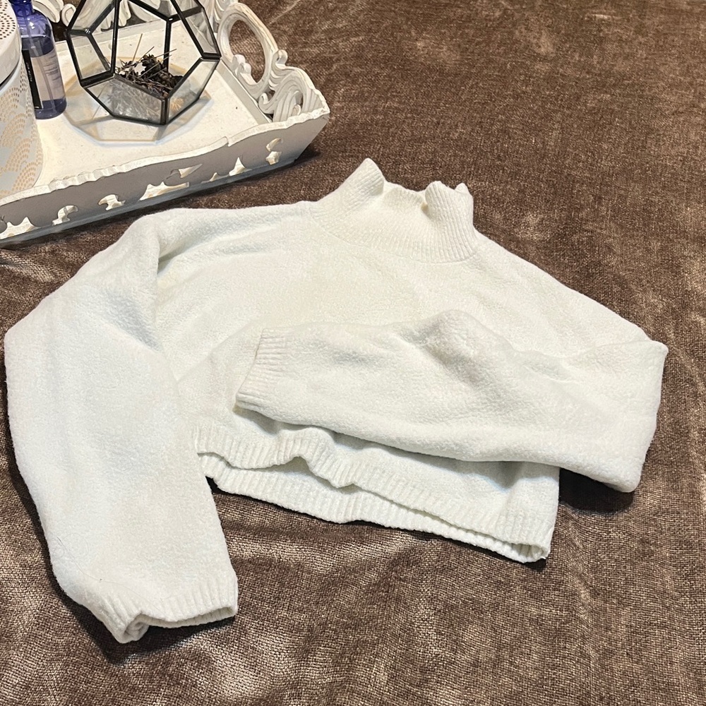 Zara Cozy White Cropped Turtleneck Sweater - Size Small
